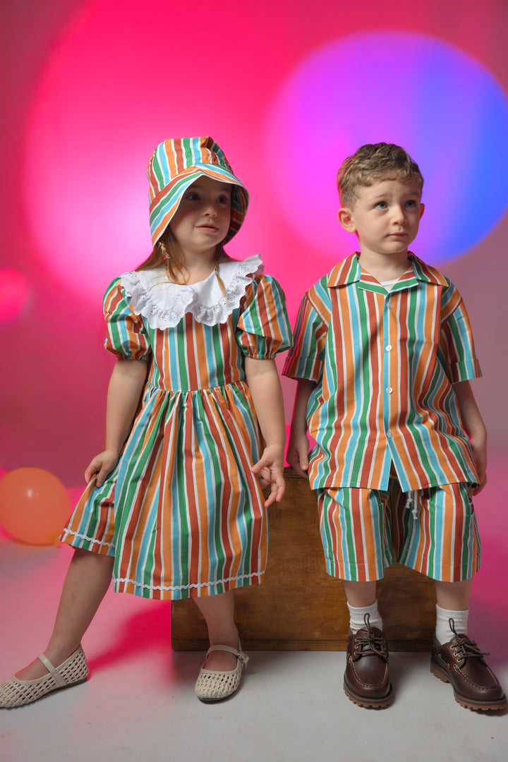 Striped and broderie anglaise dress