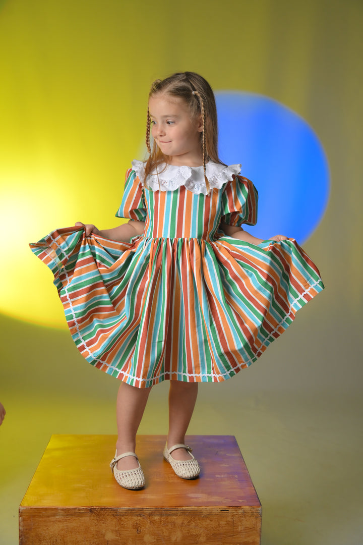 Striped and broderie anglaise dress