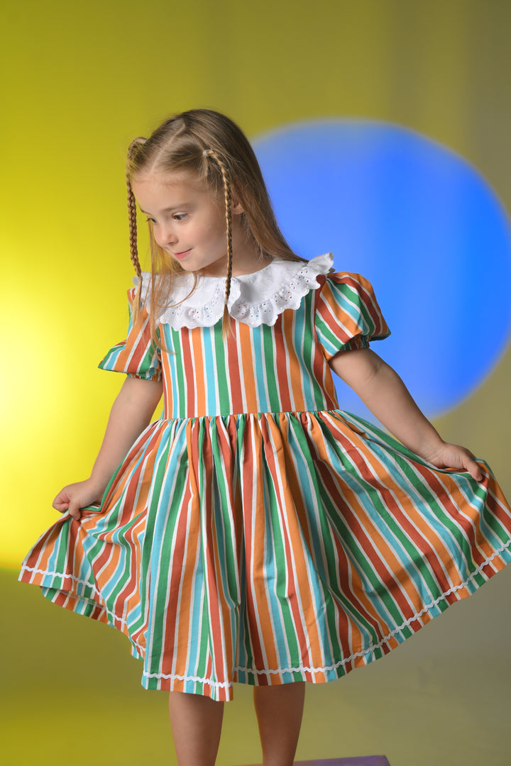 Striped and broderie anglaise dress