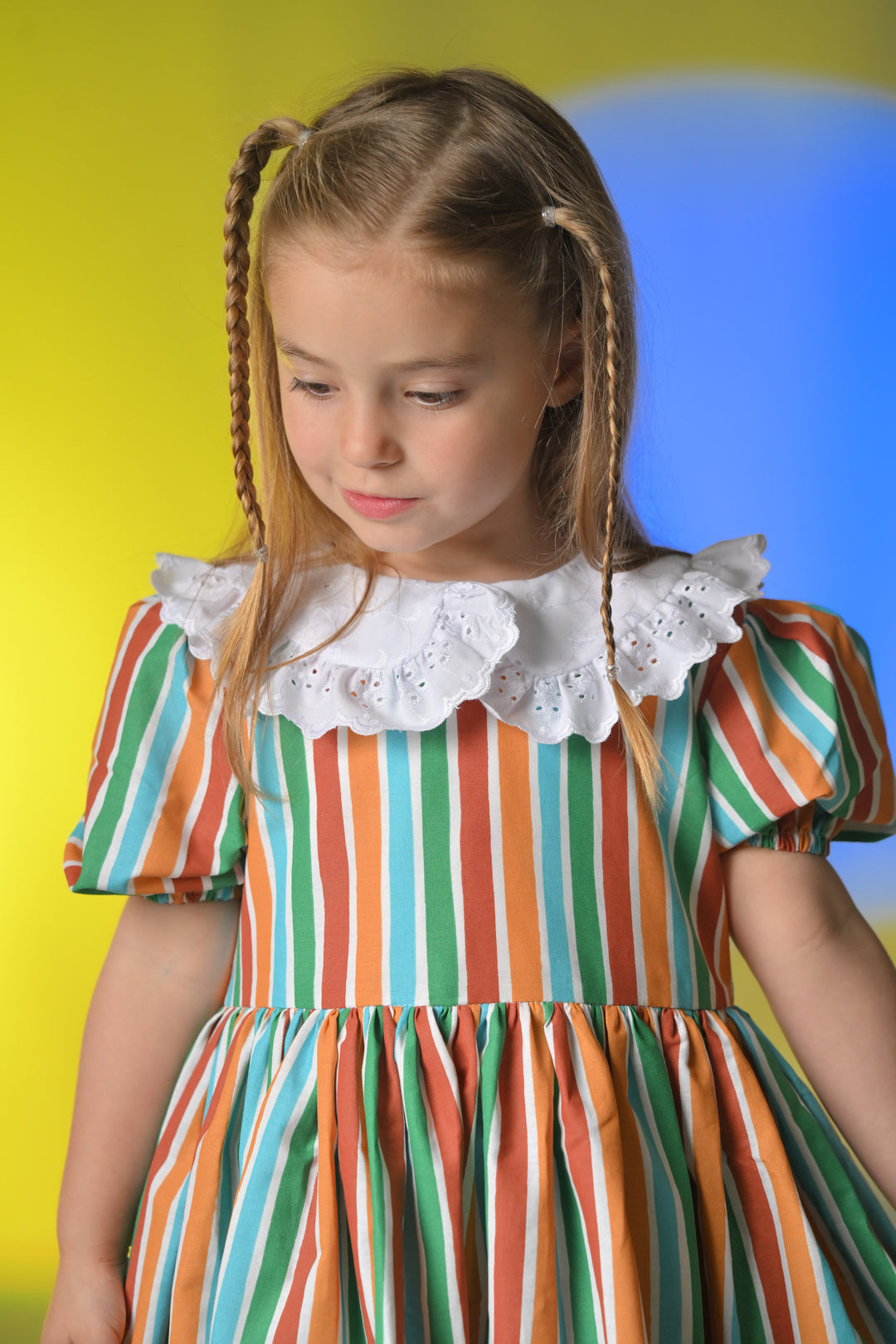 Striped and broderie anglaise dress