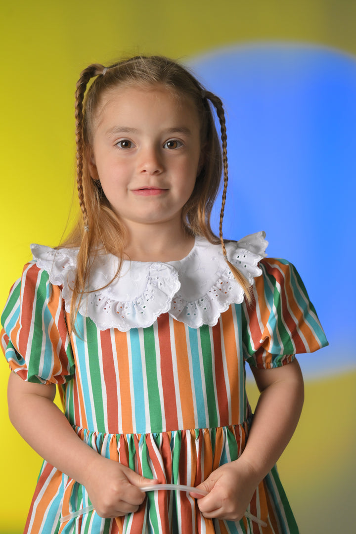 Striped and broderie anglaise dress